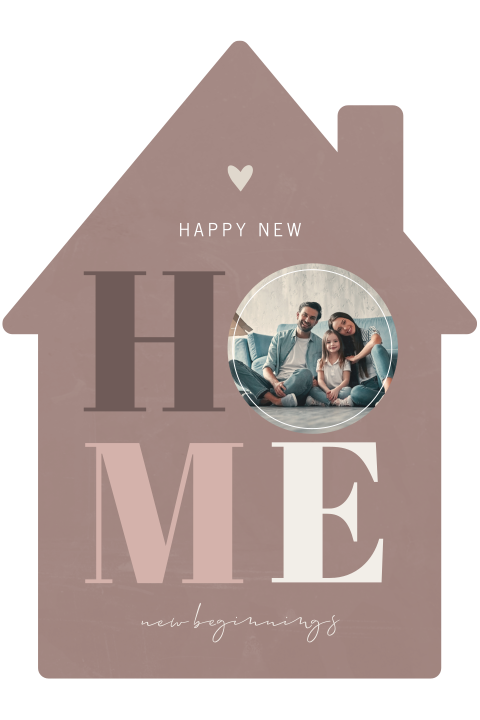 Verhuiskaart in de vorm van een huisje met foto