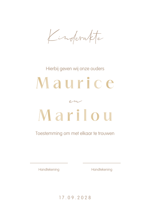 Bruiloft kinderakte clean design met hoogglans
