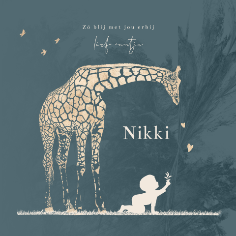 Silhouet geboortekaartje jongen met ronde hoeken en giraf