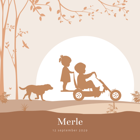 Silhouet meisjeskaartje met broer en zus op een skelter