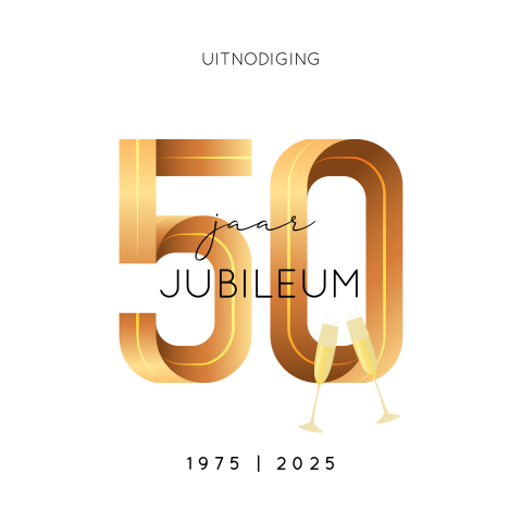 Zakelijke uitnodiging jubileum 50 jaar met goud tinten en glazen