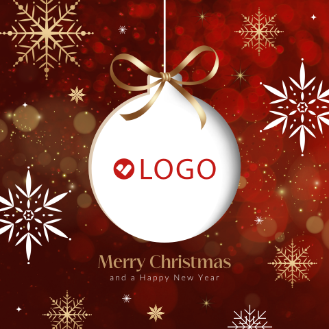 Zakelijke kerstkaart feestelijk met kerstbal, ijskristal en eigen logo