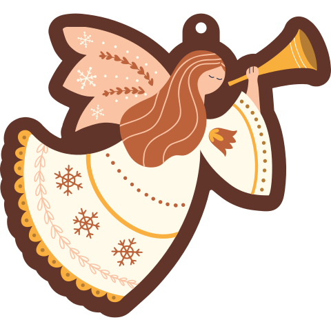 Originele christelijke kerstkaart in vorm van engel met trompot