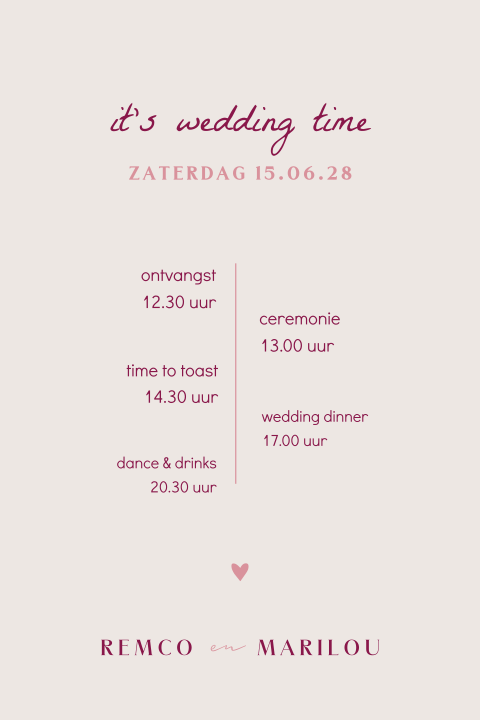 Basic huwelijksuitnodiging met tijdlijn en kartonlook