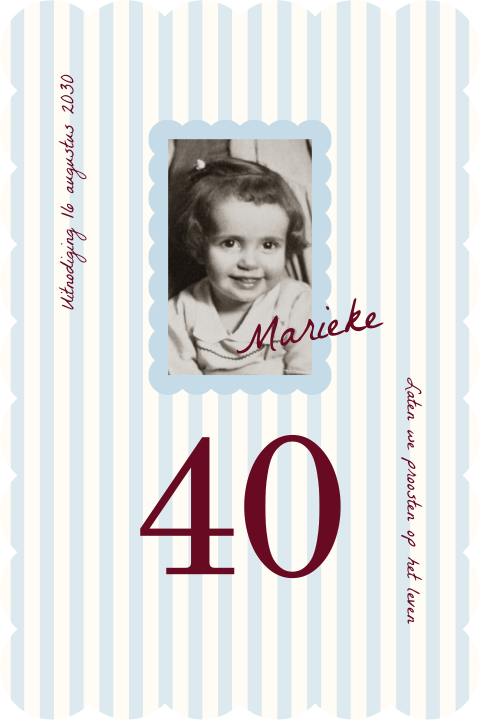 Verjaardagsfeest uitnodiging 40 jaar met foto en golvende rand