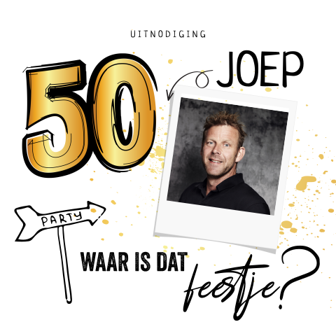 50 jaar uitnodiging man met goud en foto