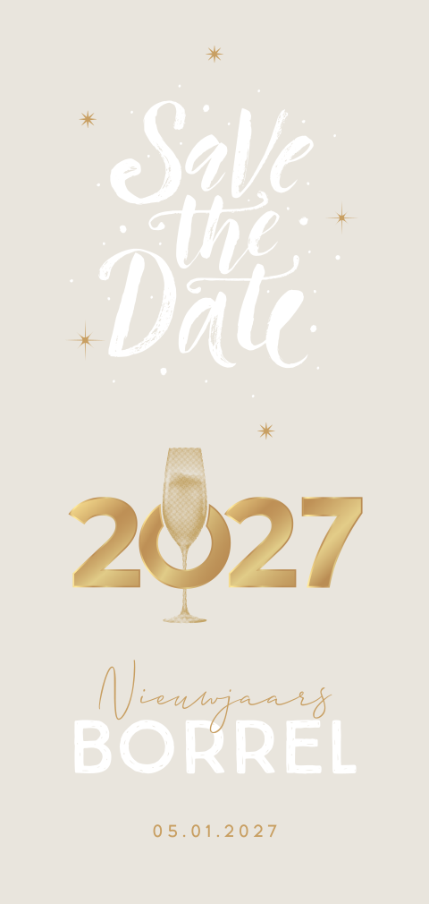 Feestelijke uitnodiging nieuwjaarsborrel met goudlook jaartal