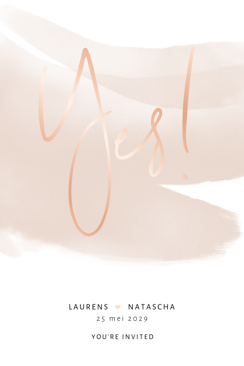 Roséfolie trouwkaart met Yes en aquarel veeg