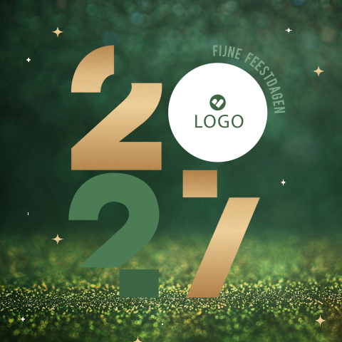 Zakelijke kerstkaart met goudlook jaartal en eigen logo