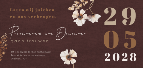Christelijke trouwkaart met aquarel bloemen