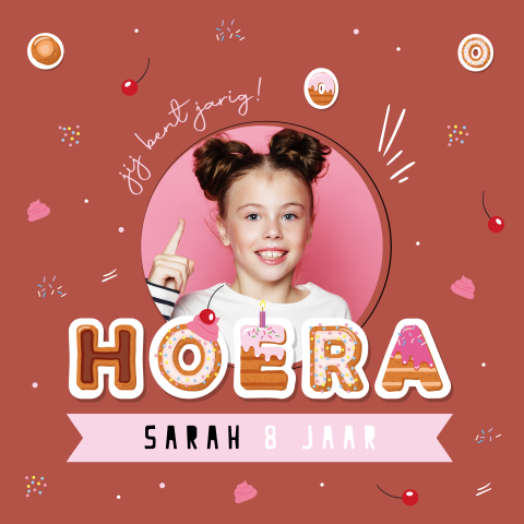 Zoete donut en cupcakes fotokaart voor een meisje