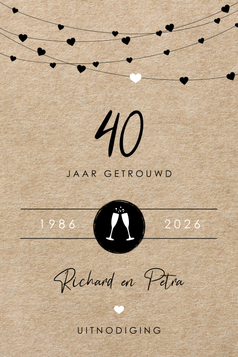 40 jaar getrouwd uitnodiging met slinger en karton look