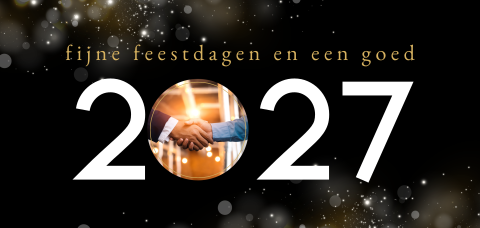 Dienstverlening kerstkaart zakelijk 2027 met foto handen schudden