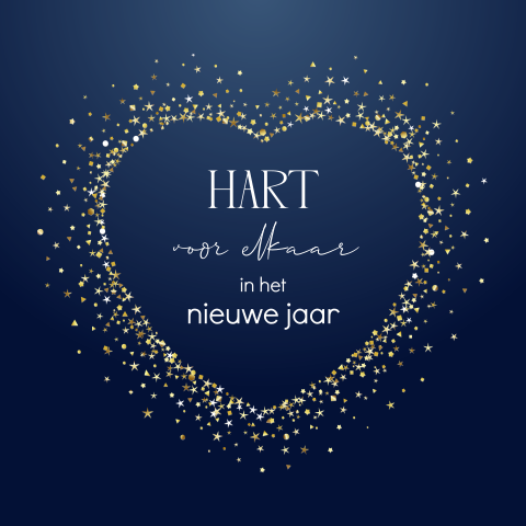 Goed doel kerstkaart zakelijk met hart van gouden glitters