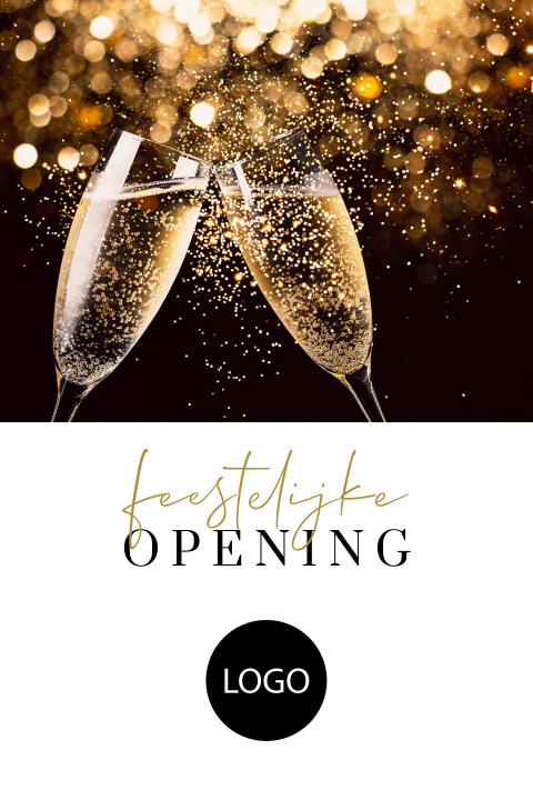 Zakelijke opening uitnodiging met foto champagne en eigen logo