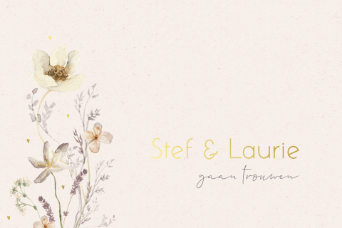 Bloemen trouwkaart romantisch met foliedruk en kartonlook