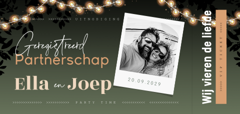 Ticket uitnodiging geregistreerd partnerschap met foto