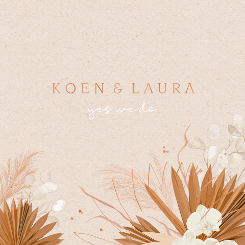 Droogbloemen trouwkaart met luxe hoogglans