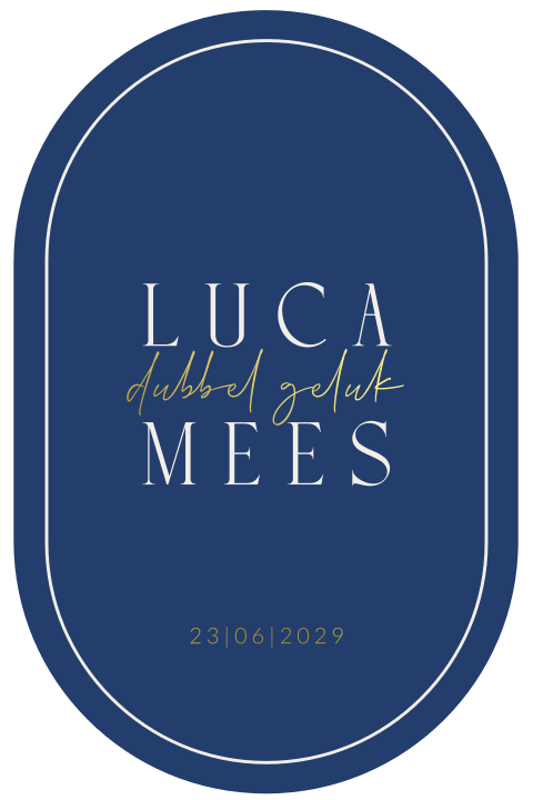 Tweeling goudfolie jongenskaartje in ovale vorm