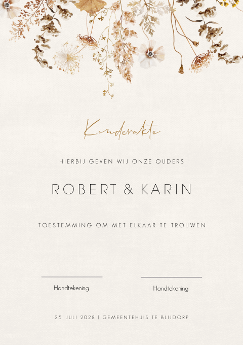 Kinderakte trouwen met bloemen en linnenlook