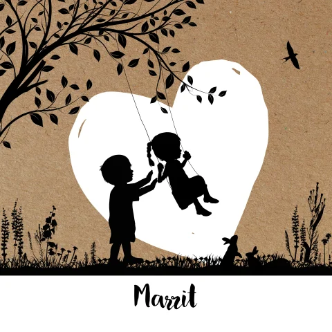 Silhouet geboortekaartje voor een zusje op karton achtergrond