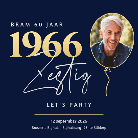 Verjaardag uitnodiging 60 jaar met jaartal en foto in ballon