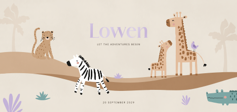 Unisex geboortekaartje safari dieren hoogglans