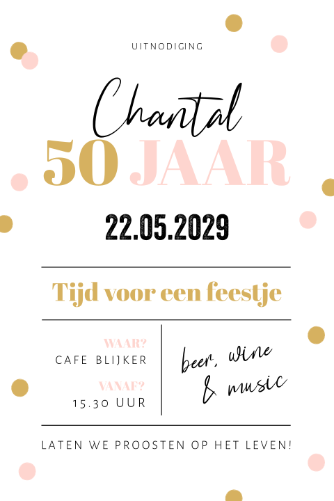 Hippe 50 jaar kaart met confetti en glazen
