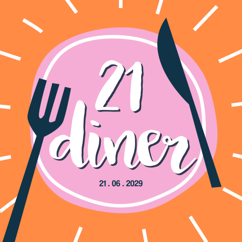21 diner uitnodiging met bord en bestek
