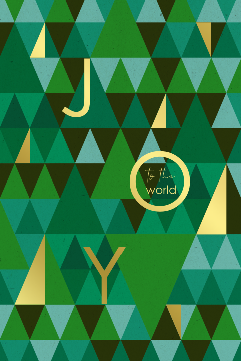 Geometrische zakelijke kerstkaart Joy to the World met goudfolie