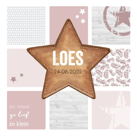 geboortekaartje meisje vlakken sterren leer label