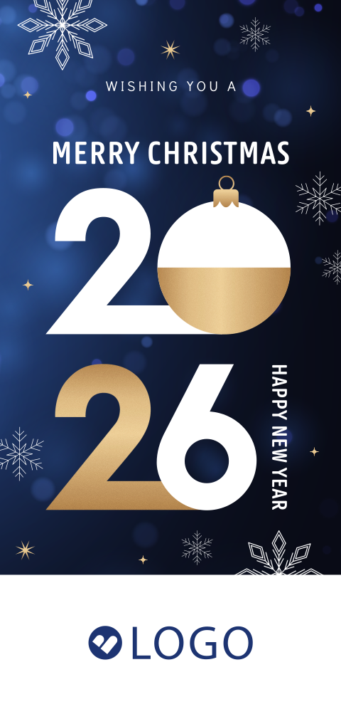 Zakelijke kerstkaart met logo, jaartal en ijskristallen