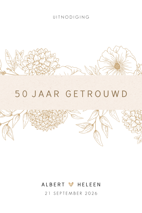 50 jaar getrouwd jubileumuitnodiging met getekende bloemen