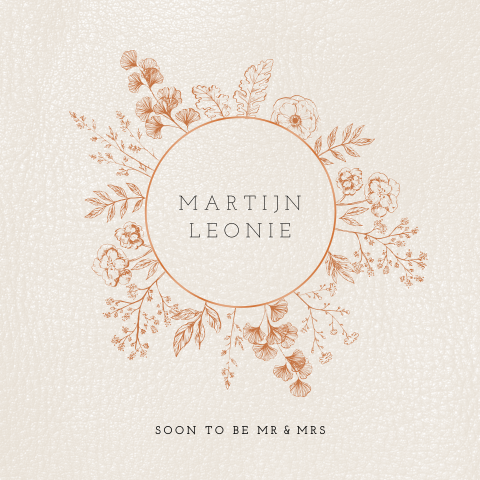 Stijlvolle hoogglans trouwkaart met getekende bloemen