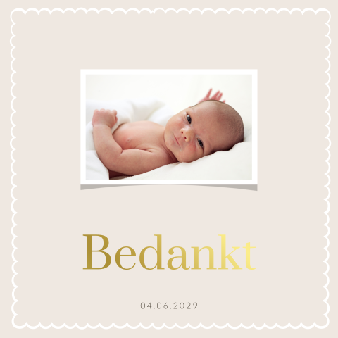 Rustige doopsel bedankkaart met foto en folie