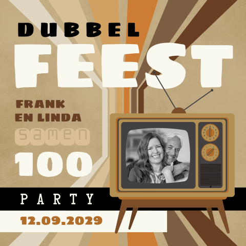 Retro uitnodiging dubbel feest met tv en foto