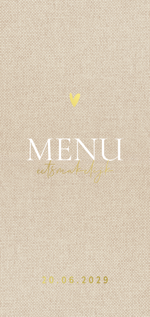 Menukaart linnenlook met folie en hartje