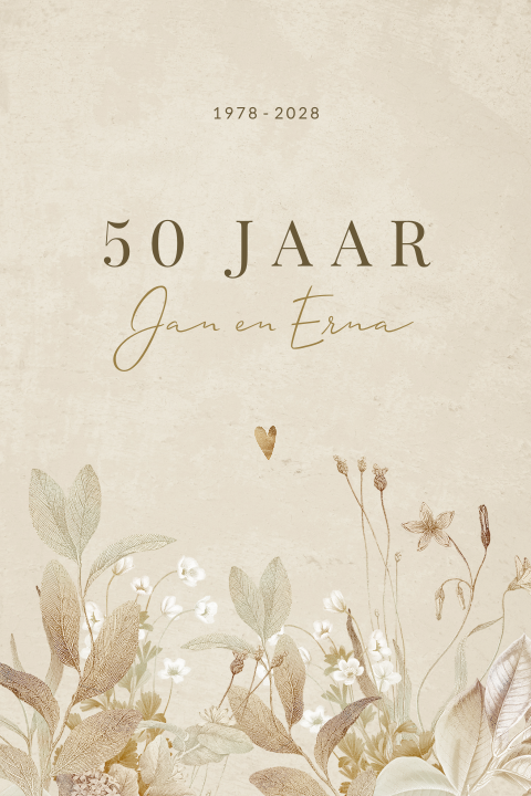Vintage uitnodiging 50 jaar getrouwd met bloemen en hartje