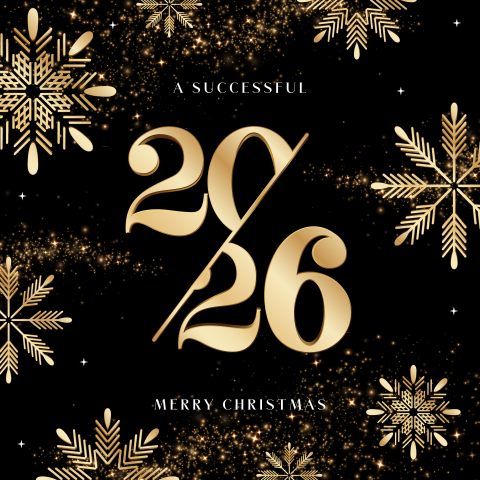 Goudlook zakelijke kerstkaart jaartal 2026 met kristallen