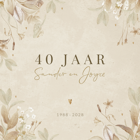 Vintage uitnodiging 40 jaar getrouwd met bloemen en hartjes