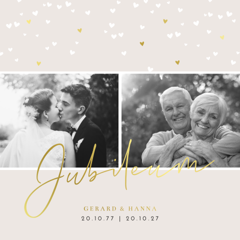 Romantische 50 jaar getrouwd uitnodiging met foto, hartjes en folie