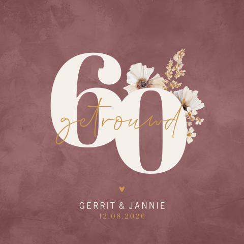 Romantische jubileum uitnodiging 60 jaar getrouwd met veldbloemen