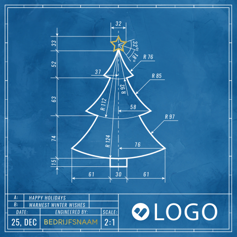 Zakelijke kerstkaart met bouwtekening of blueprint en foliedruk