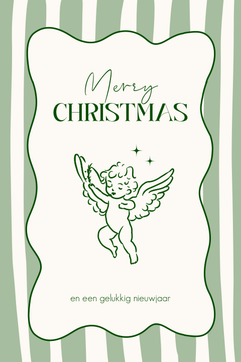 Engel illustratie kerstkaart met kader en strepen