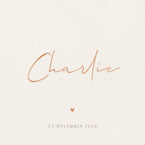 Luxe unisex geboortekaartje met hoogglans en hartje