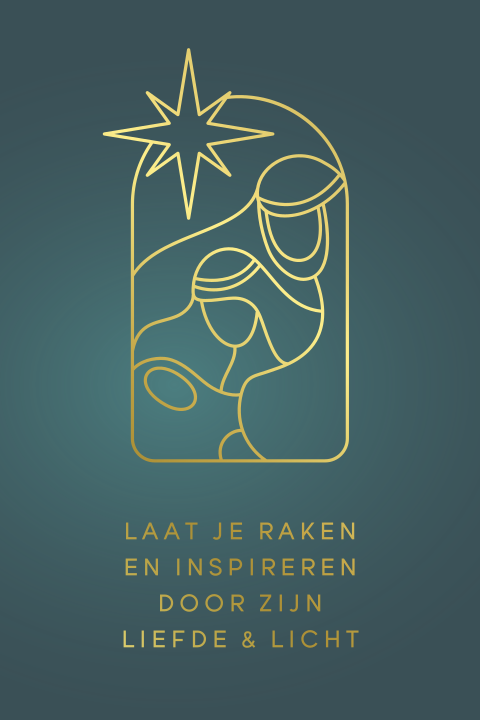 Christelijke kerstkaart met lijntekening geboorte Jezus