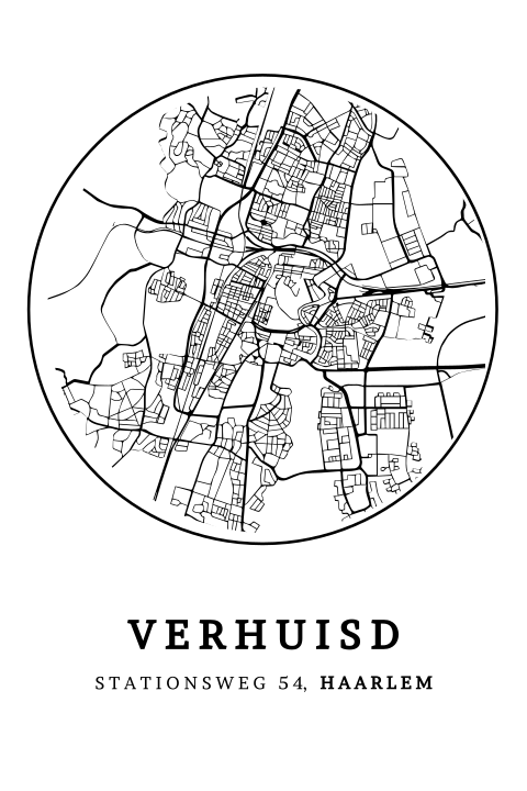 Verhuiskaart eigen woonplaats met plattegrond van Haarlem