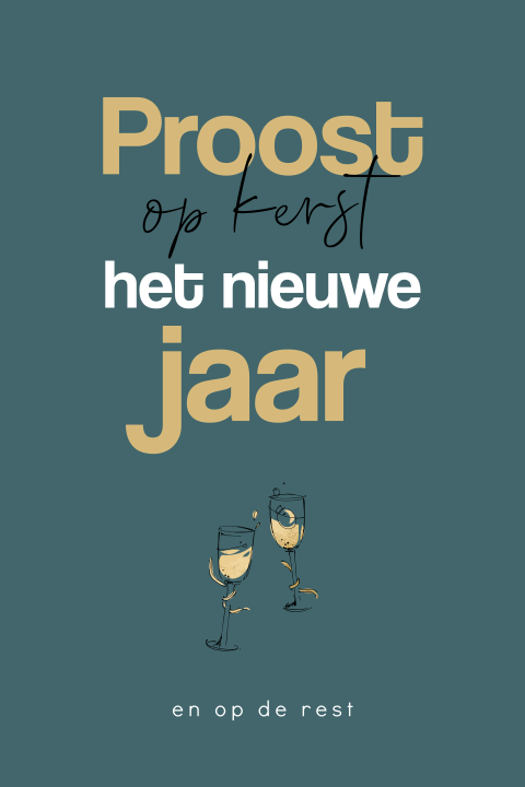 Hippe basic kerstkaart met proostende glazen