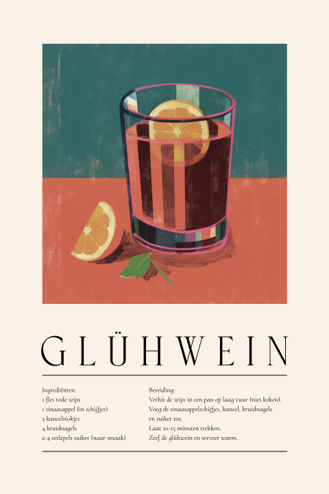 Vintage glühwein recept kerstkaart