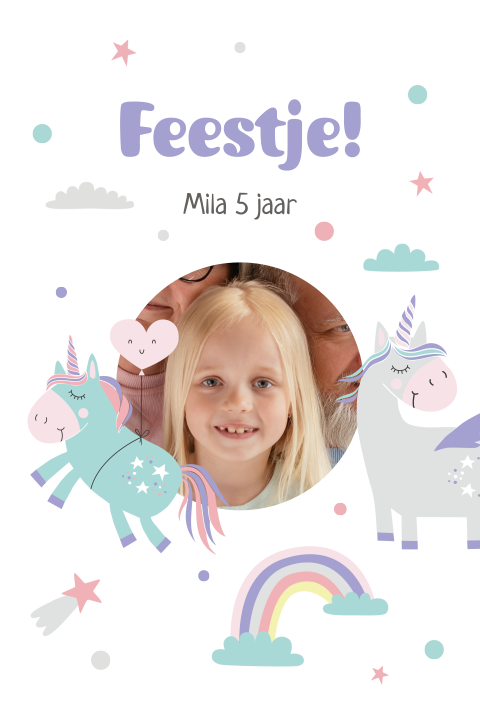 Eenhoorn uitnodiging kind feestje met eigen foto